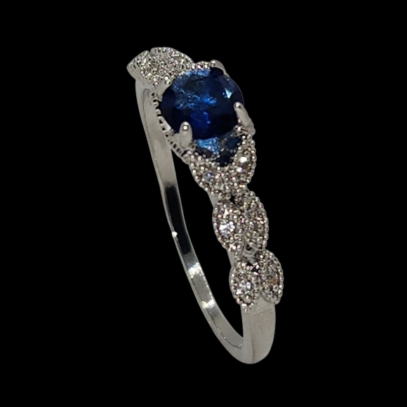 Womens Blue Saphire And White Stone Gemstone Ring - Picture 2 of 10